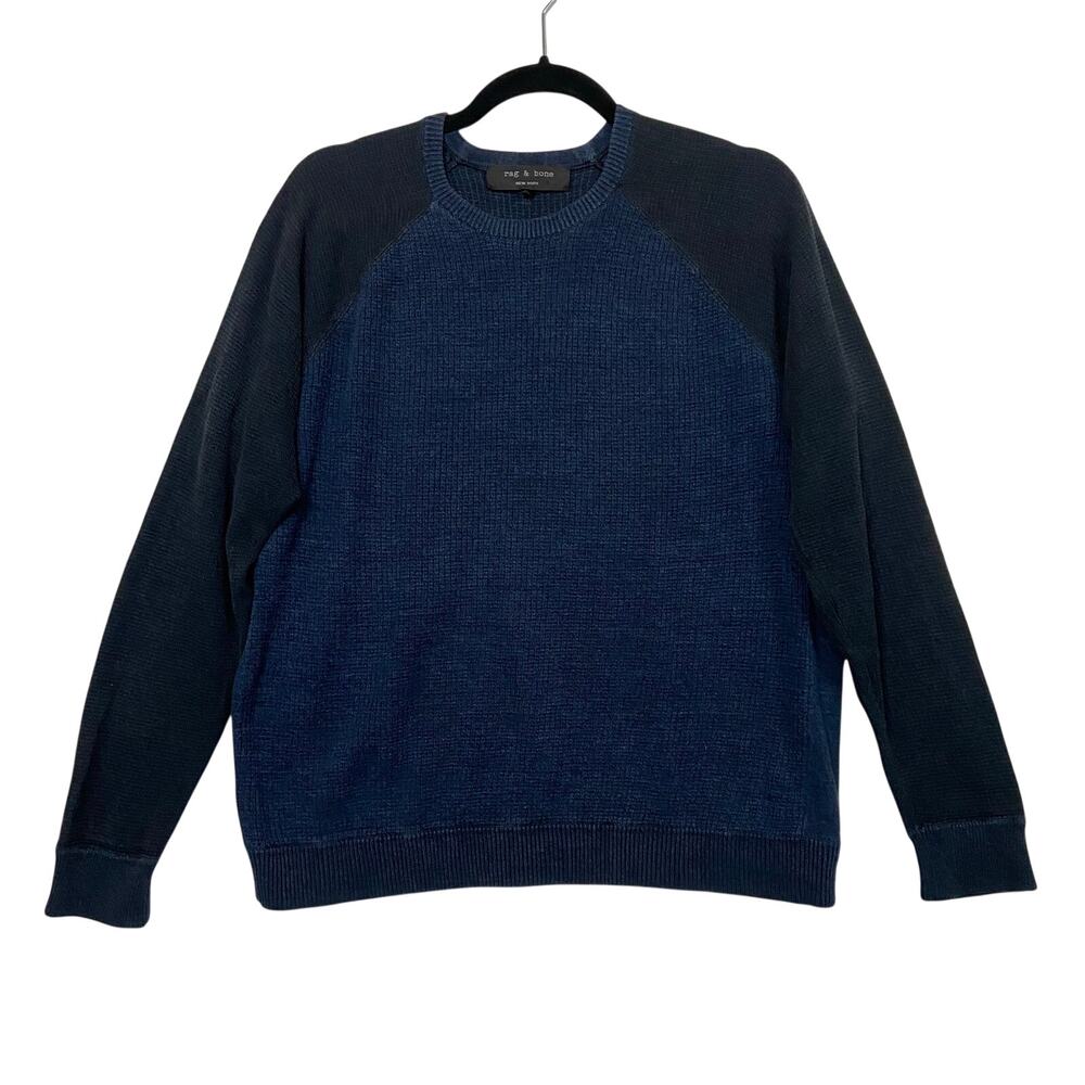 Rag & Bone Blue Cotton Linen Raglan Sleeve Preppy Crewneck Sweater Size Medium